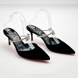 Christian Louboutin Planet Queen 70 Velvet Crystal Embellished Mules 70mm EU 39
